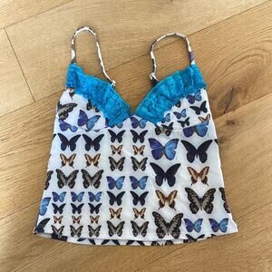 Omighty Butterfly Graphic Cami with Blue Lace